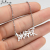 Punk Hip Hop Silver Color Art Letter FREAK Pendant Necklace Women Babygirl Angel Charms Clavicle Chain Necklaces Jewelry
