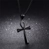 Punk Hip-hop Bow Hollow Titanium Steel Pendant Necklace Glossy Stainless Steel Ancient Egyptian Cross Men's Jewelry