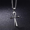 Punk Hip-hop Bow Hollow Titanium Steel Pendant Necklace Glossy Stainless Steel Ancient Egyptian Cross Men's Jewelry