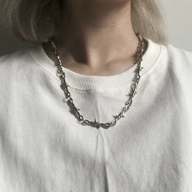 Punk Hip-hop Style Unisex Chain Thorn Necklace Street Wire Winding Necklace Women Men's Collar Jewelry Accessories
