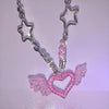 Punk Hiphop Acrylic Pink Heart Shape Pendant Necklaces for Women Neck Chains Jewelry Nightclub Wings Star Pin Necklace