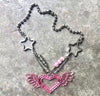 Punk Hiphop Acrylic Pink Heart Shape Pendant Necklaces for Women Neck Chains Jewelry Nightclub Wings Star Pin Necklace