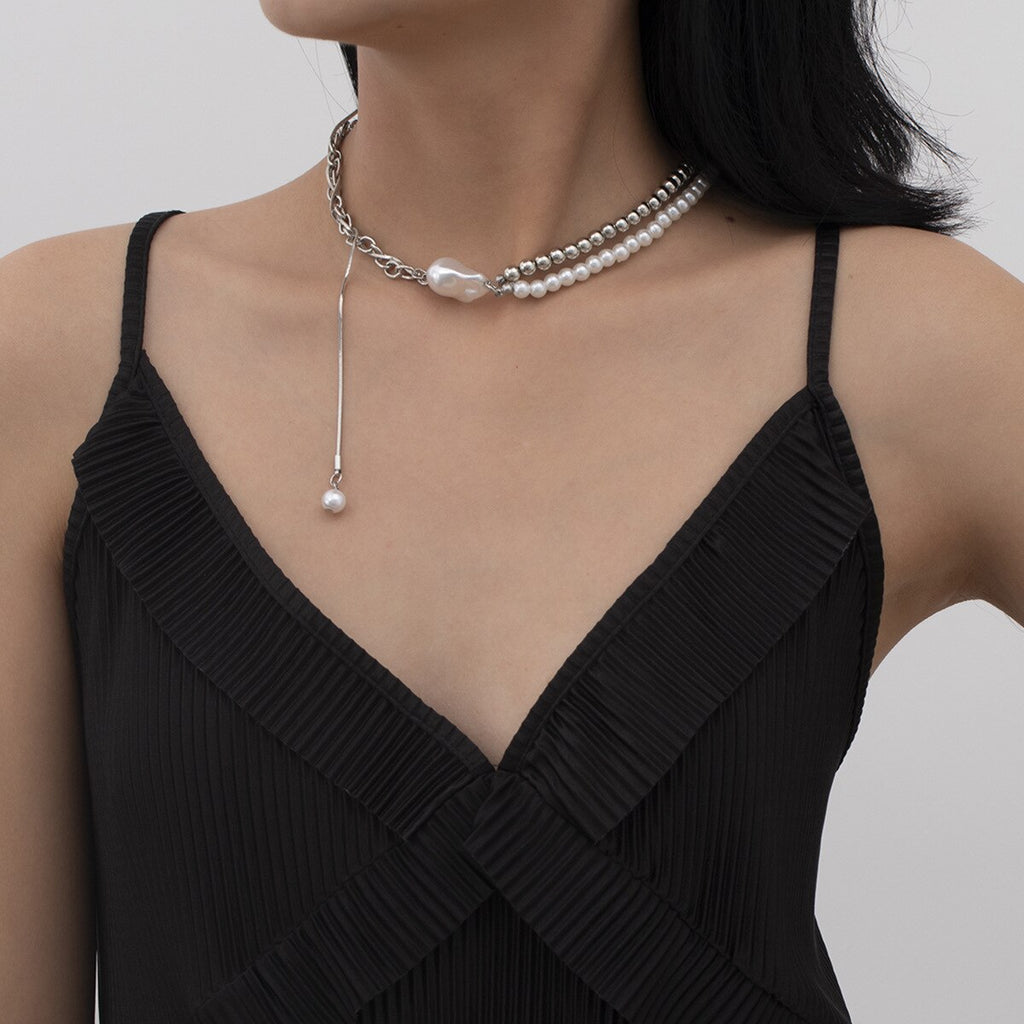 Punk Hiphop Cuban Thick Chain Choker Necklace for Men Vintage Pearl Necklaces Pendant Jewelry Snake Link Chain Necklaces