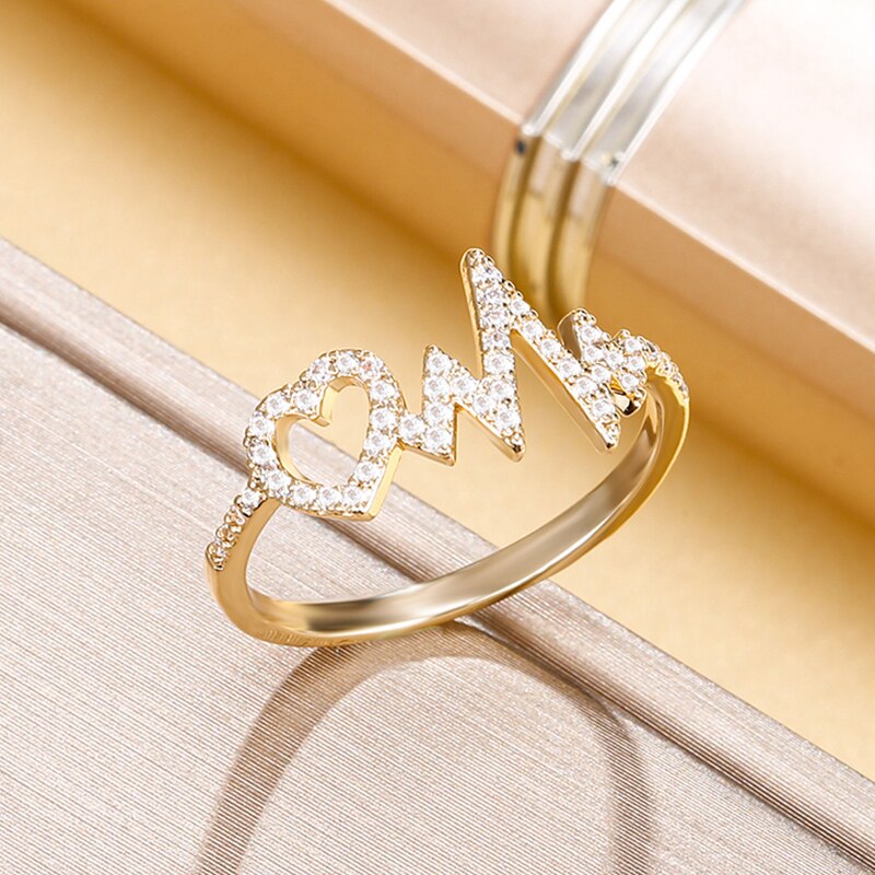 Punk Hiphop Heart Lightning Ring For Women Gold Silver Color Finger Ring Accessories Creative Ladies Party Jewelry 2022