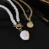 Punk Irregular Pearl Necklace Stainless Steel Curb Cuban Link Chain Choker for Men Women Gold Color Male Jewelry Gift