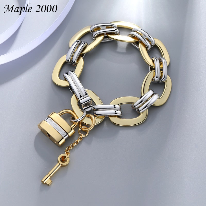 Punk Jewelry Thick Thick Chain Bracelet lock  for women Hip hop girl thick lock  Bracelet Punk Men  jewelry