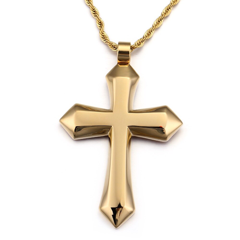 Punk Large Cruz Pendant Necklace For Men Male Stainless Steel Shiny Waterproof Boyfriend Gift
