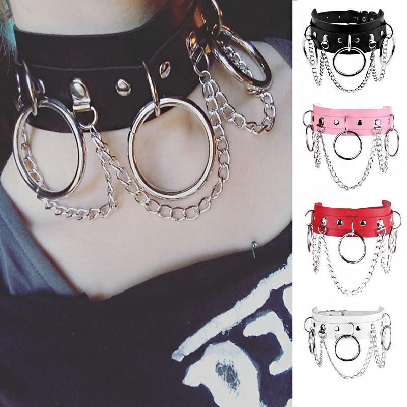 Punk Leather Choker Women Girls Gothic Metal Chain Collar Necklace Bdsm Sexy Wide Neckband Nightclub Bar Party Chokers Jewelry
