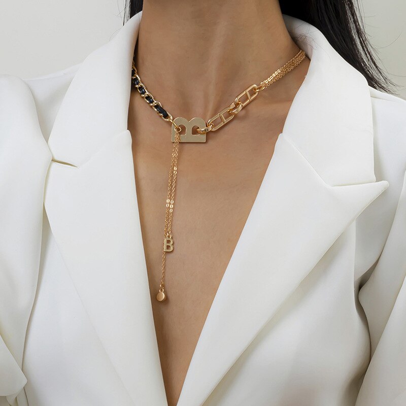 Punk Letter B Pendant Thick Chain Necklace for Women Men Goth Choker Neck Chains Vintage Necklace Jewelry Gift