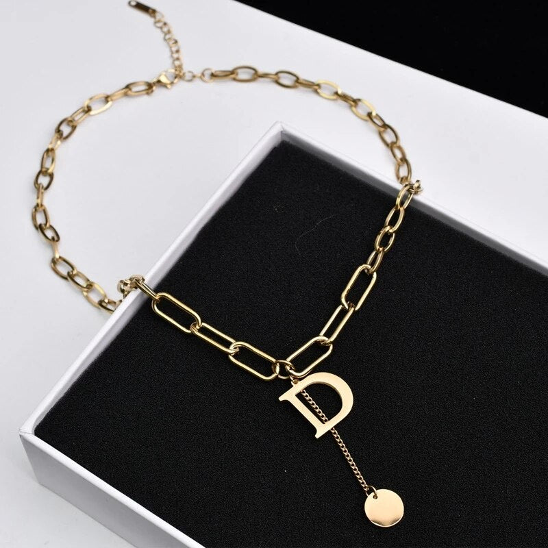 Punk Letter B Pendant Thick Chain Necklace for Women Men Goth Choker Neck Chains Vintage Necklace Jewelry Gift