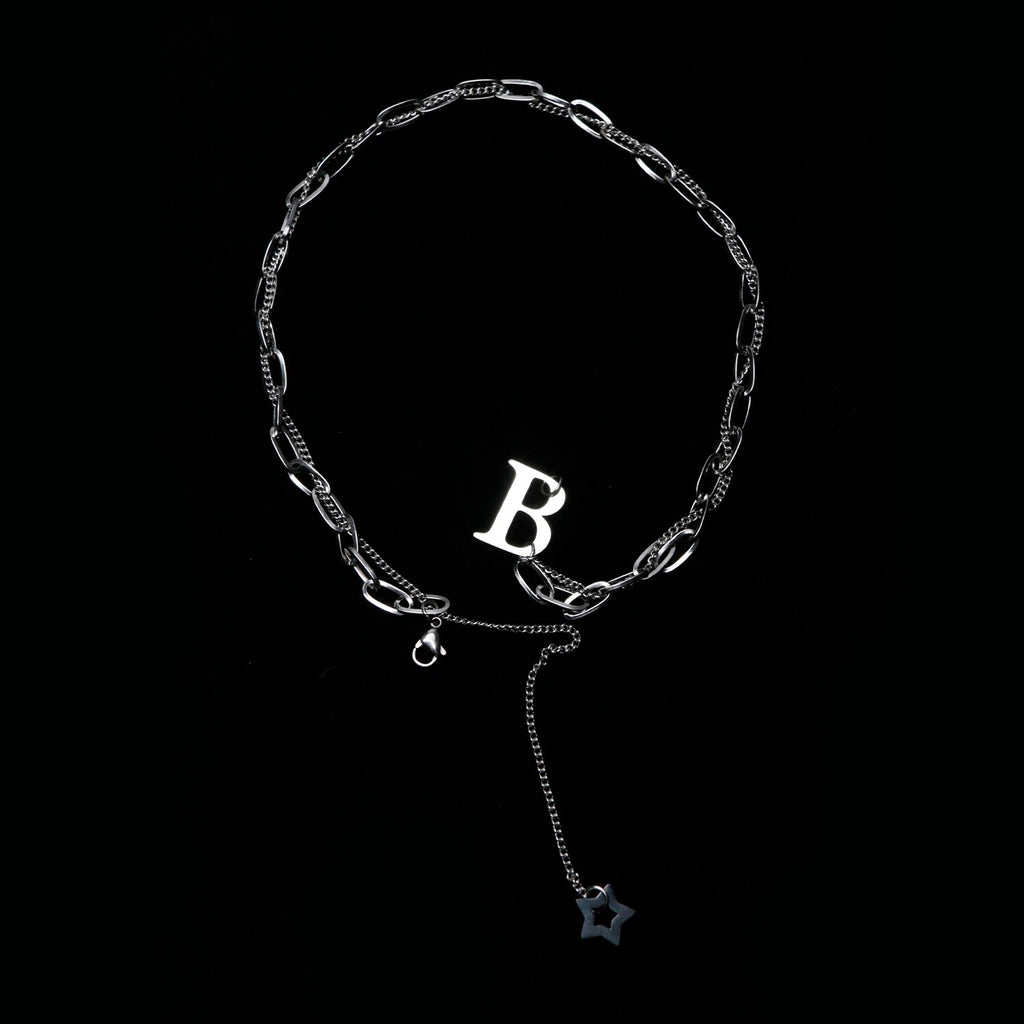 Punk Letter B Pendant Thick Chain Necklace for Women Men Goth Choker Neck Chains Vintage Necklace Jewelry Gift