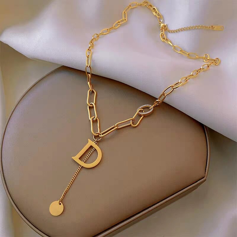 Punk Letter B Pendant Thick Chain Necklace for Women Men Goth Choker Neck Chains Vintage Necklace Jewelry Gift