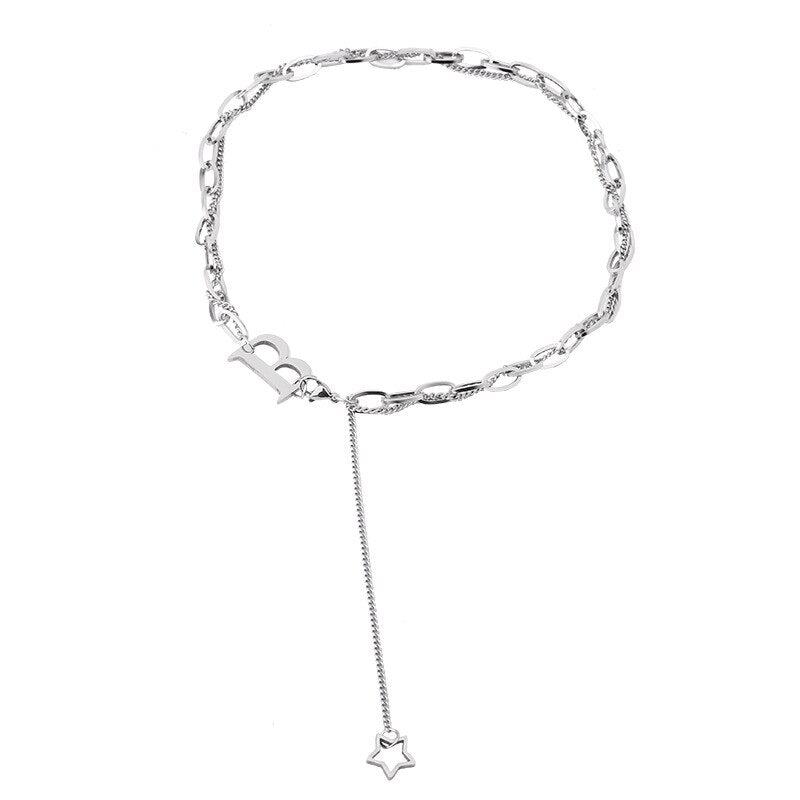 Punk Letter B Pendant Thick Chain Necklace for Women Men Goth Choker Neck Chains Vintage Necklace Jewelry Gift