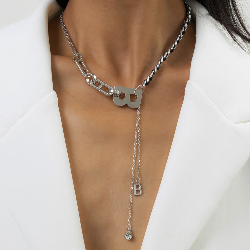 Punk Letter B Pendant Thick Chain Necklace for Women Men Goth Choker Neck Chains Vintage Necklace Jewelry Gift