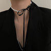 Punk Long Wide Velvet Bow Double Necklace Simple Bowknot Plush Pearl Clavicle Chain Collar for Women Lady Jewelry