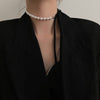 Punk Long Wide Velvet Bow Double Necklace Simple Bowknot Plush Pearl Clavicle Chain Collar for Women Lady Jewelry