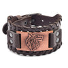 Punk Men Wide Bangle Nordic Viking Designer Charm Wolf Head Bracelet Leather Weave Adjustable Wristband Jewelry