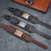 Punk Men Wide Bangle Nordic Viking Designer Charm Wolf Head Bracelet Leather Weave Adjustable Wristband Jewelry