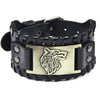 Punk Men Wide Bangle Nordic Viking Designer Charm Wolf Head Bracelet Leather Weave Adjustable Wristband Jewelry