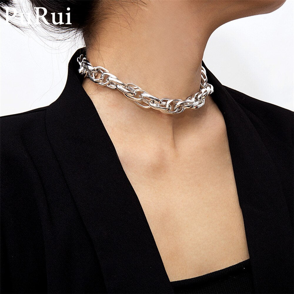 Punk Metal Chain Choker Necklace Women Goth Clavicle Chain Necklace Charm Collar Statement Necklace Hip Hop Jewelry Female