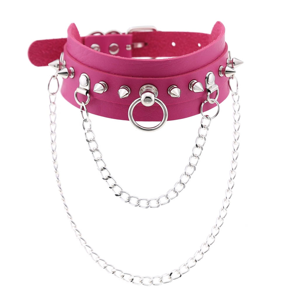 Punk Metal Tassel Rose Color Choker Necklace Sexy Spiked Neck Strap Clavicle Collar Men Necklaces Hollween Women Y2K Jeweley