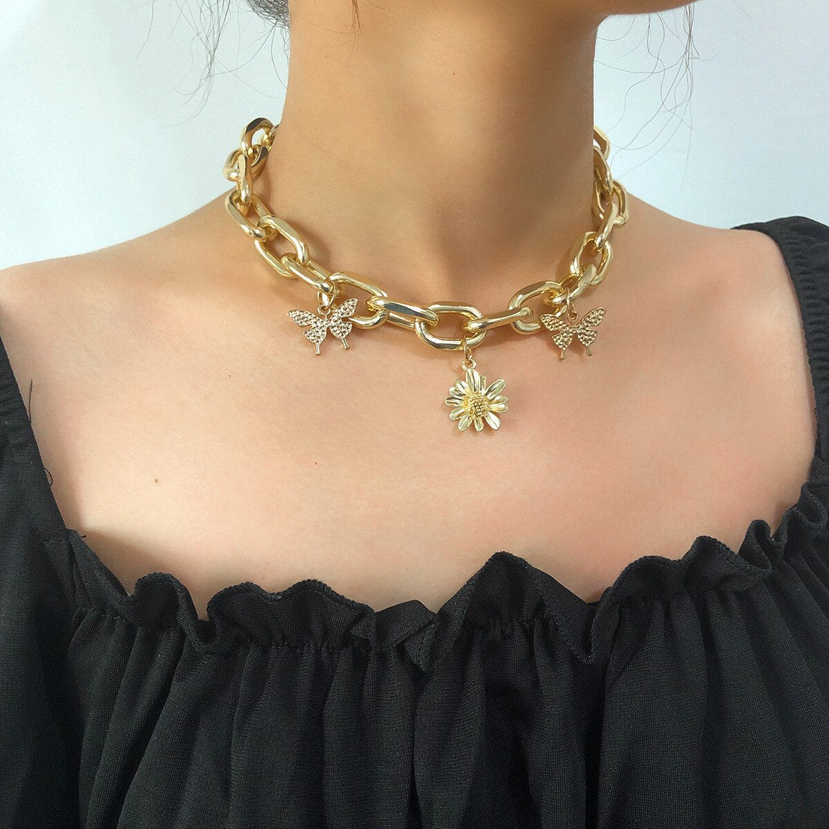 Punk Miami Cuban Choker Necklace Collar Statement Hip Hop Butterfly Big Chunky Aluminum Thick Chain Necklace Women Chocker 2021