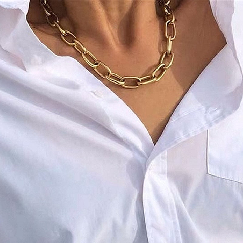 Punk Miami Cuban Choker Necklaces Collar Statement Hip Hop Big Chunky Gold Color Thick Link Chain Necklace Women Chocker Collana