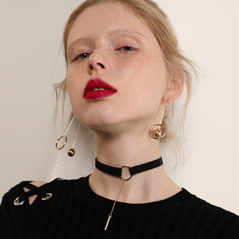 Punk 4 Colors Leather Choker Necklace Women Gold Color Geometry With Round Pendant Collar Necklace For Girls Gifts