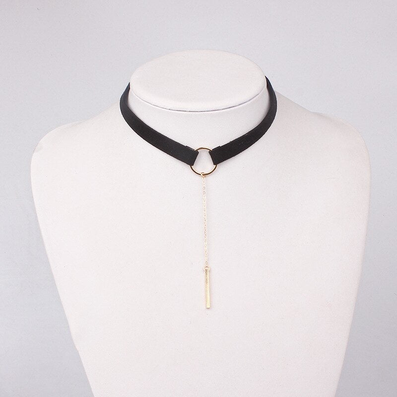 Punk 4 Colors Leather Choker Necklace Women Gold Color Geometry With Round Pendant Collar Necklace For Girls Gifts