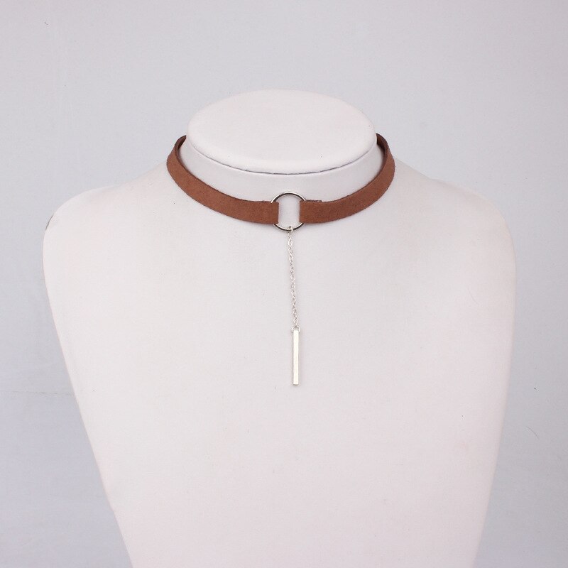 Punk 4 Colors Leather Choker Necklace Women Gold Color Geometry With Round Pendant Collar Necklace For Girls Gifts