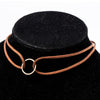Punk Black White Brown Leather Choker Necklace Gold Color Geometry With Round Pendant For Women Girls