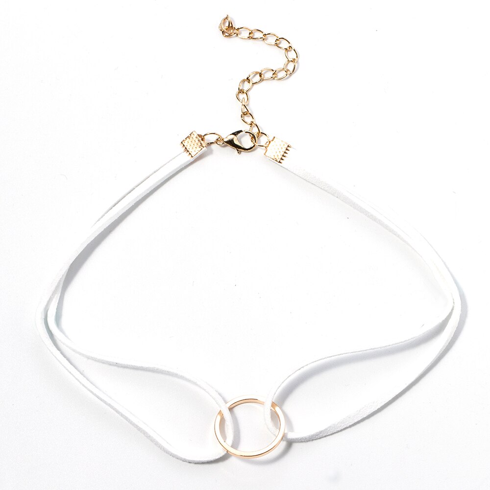 Punk Black White Brown Leather Choker Necklace Gold Color Geometry With Round Pendant For Women Girls