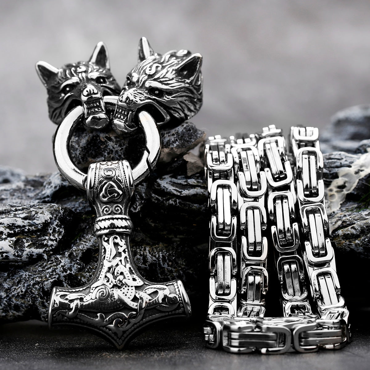 Punk Nordic Viking Never Fade Men Stainless Steel Necklaces Celtic Wolf Rune Accessories Pendant King Chain Norse Amulet Jewelry