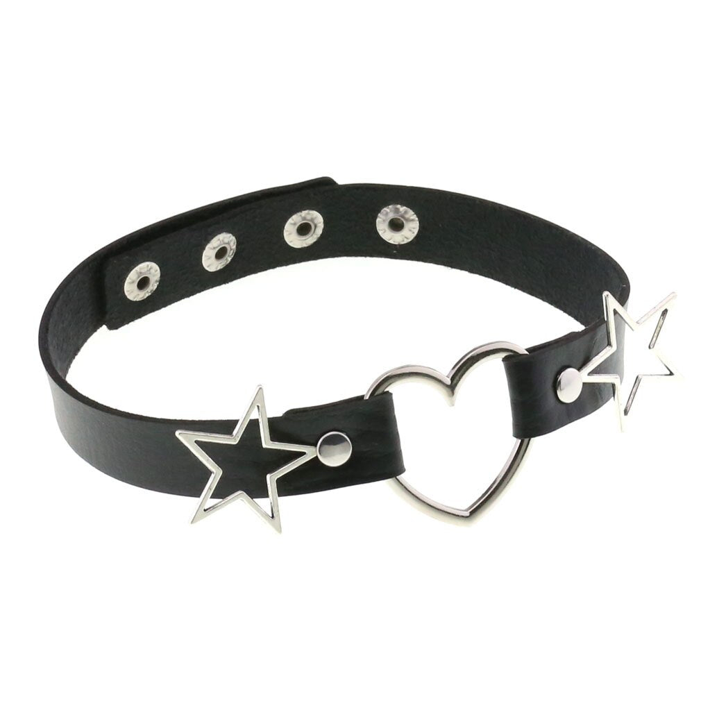 Punk PU Leather Heart Star Choker Collares Women Vnitage Statement Necklaces Gothic Jewelry Bijoux Femme