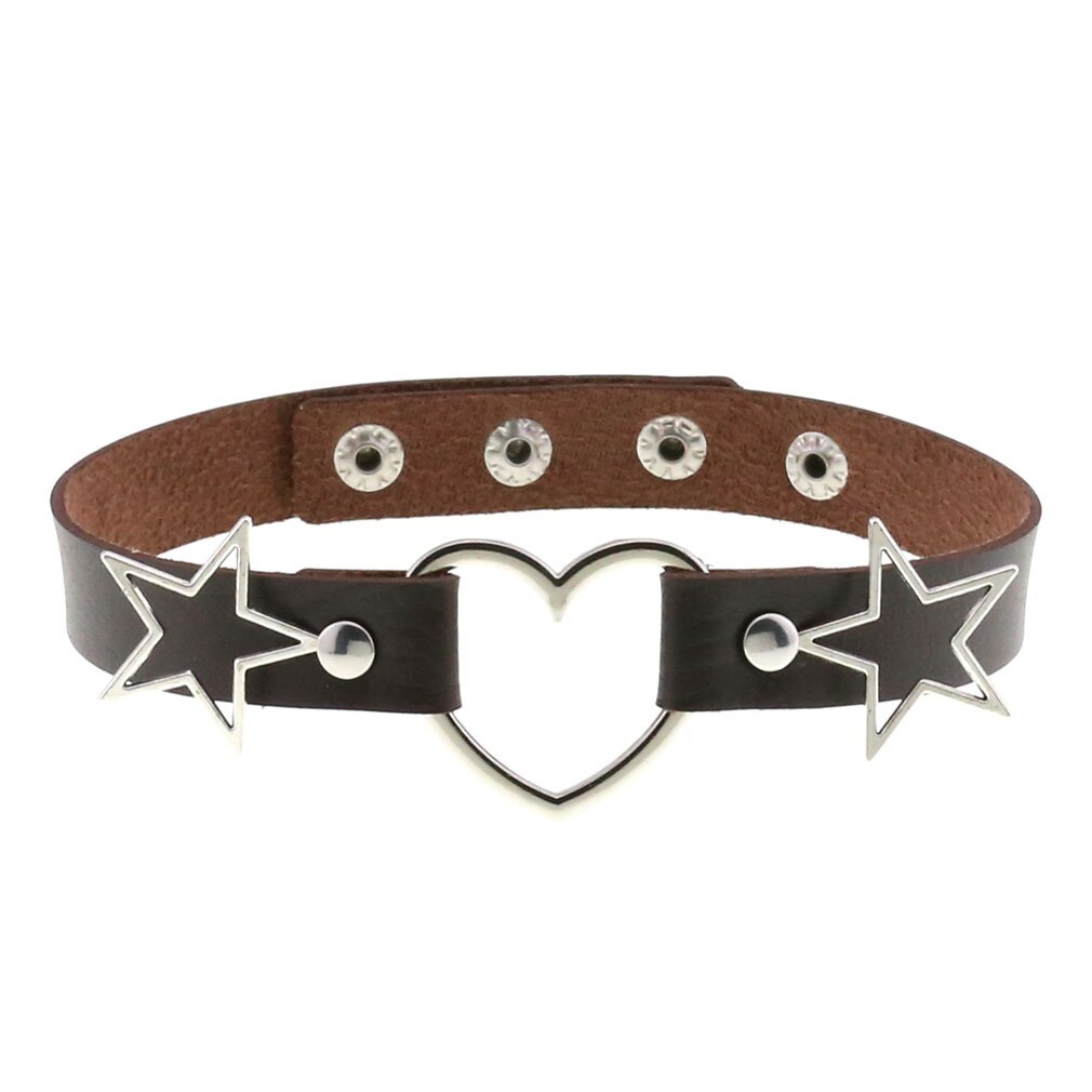 Punk PU Leather Heart Star Choker Collares Women Vnitage Statement Necklaces Gothic Jewelry Bijoux Femme