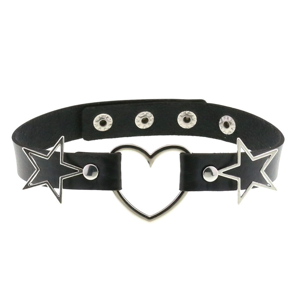 Punk PU Leather Heart Star Choker Collares Women Vnitage Statement Necklaces Gothic Jewelry Bijoux Femme