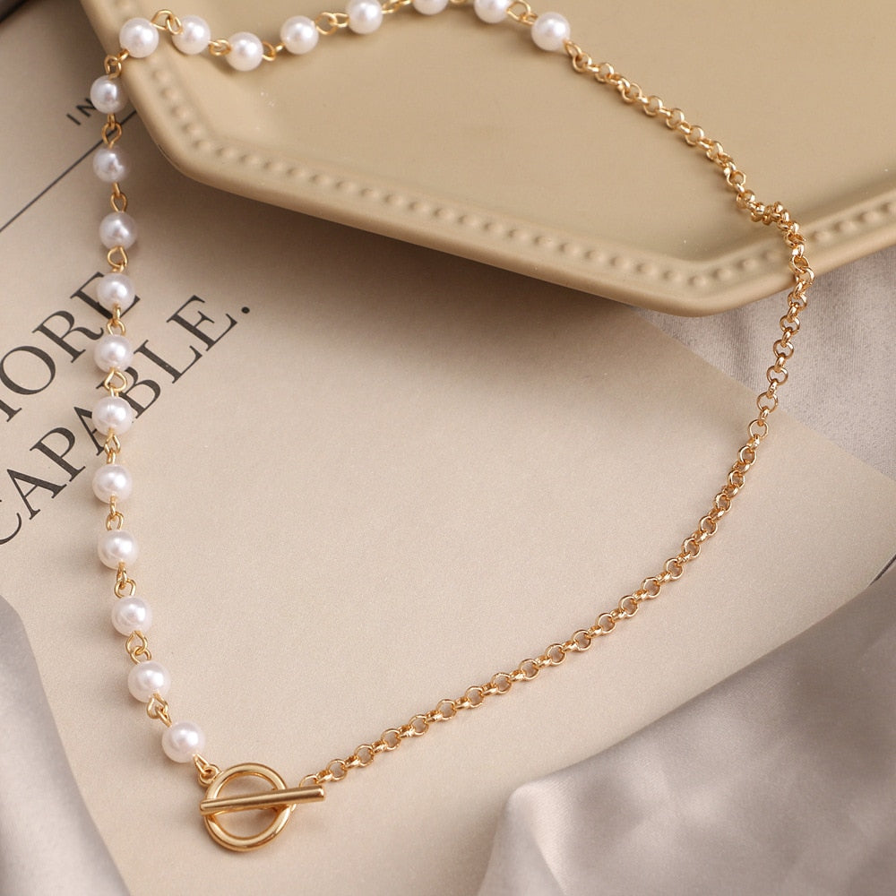 Punk Pearl Chain Necklace For Women Butterfly Dog Tag Heart Pendants Necklaces Women's Neck Chain Jewelry On The Neck чокер