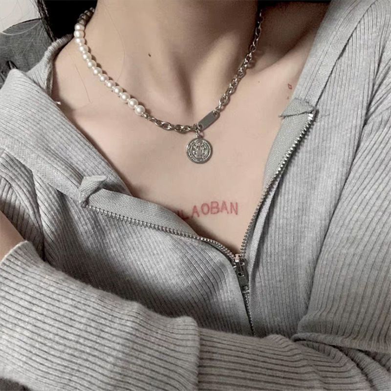 Punk Pearl Chain Necklace For Women Butterfly Dog Tag Heart Pendants Necklaces Women's Neck Chain Jewelry чокер