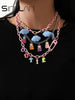 Punk Pendant Necklace Set for Women Chain with Gift Silver Color Cloud Cute Funny Kpop Pink Bear Y2k EMO Female Handmade Jewelry