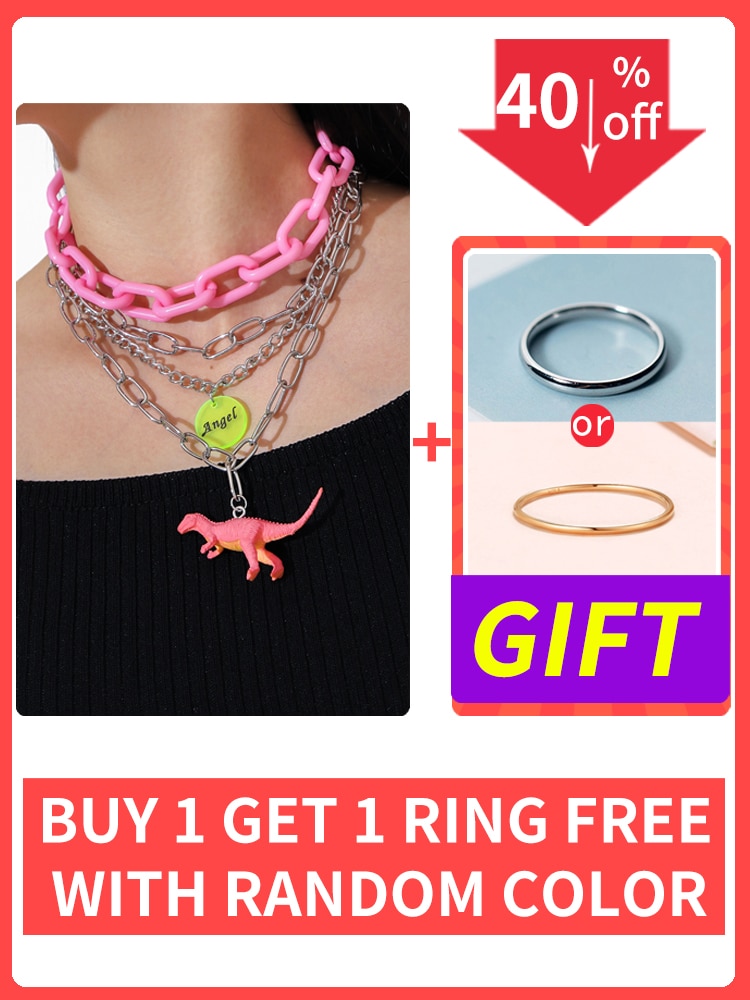 Punk Pendant Necklace Set for Women Chain with Gift Silver Color Cloud Cute Funny Kpop Pink Bear Y2k EMO Female Handmade Jewelry