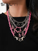 Punk Pendant Necklace Set for Women Chain with Gift Silver Color Cloud Cute Funny Kpop Pink Bear Y2k EMO Female Handmade Jewelry
