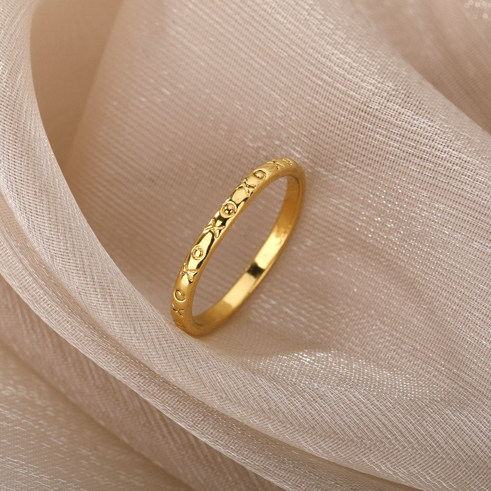 Punk Rock XOXO Rings For Women Gothic Stainless Steel Gold Color Ring Hip Hop Couple Jewelry Accessories mujer bague femme
