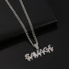Punk Savage Letter Necklace & Pendant Shiny Ice Out Link Chain Necklace With Tennis Chain Choker Hip Hop Jewelry for Men