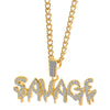 Punk Savage Letter Necklace & Pendant Shiny Ice Out Link Chain Necklace With Tennis Chain Choker Hip Hop Jewelry for Men