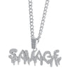 Punk Savage Letter Necklace & Pendant Shiny Ice Out Link Chain Necklace With Tennis Chain Choker Hip Hop Jewelry for Men