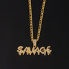 Punk Savage Letter Necklace & Pendant Shiny Ice Out Link Chain Necklace With Tennis Chain Choker Hip Hop Jewelry for Men