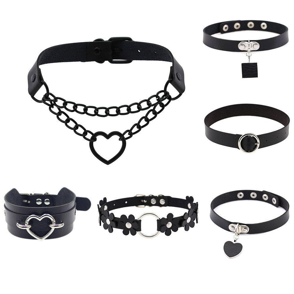 Punk Sexy Gothic Pu Leather Flower Heart Square Choker Necklace Round Chockers Collar Necklaces Women Neck Jewelry
