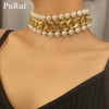 Punk Short Chunky Necklace Collar 3Pcs/Set Elegant Baroque Pearl Chains Layered Choker Women Necklace Bohemia Jewelry
