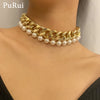 Punk Short Chunky Necklace Collar 3Pcs/Set Elegant Baroque Pearl Chains Layered Choker Women Necklace Bohemia Jewelry