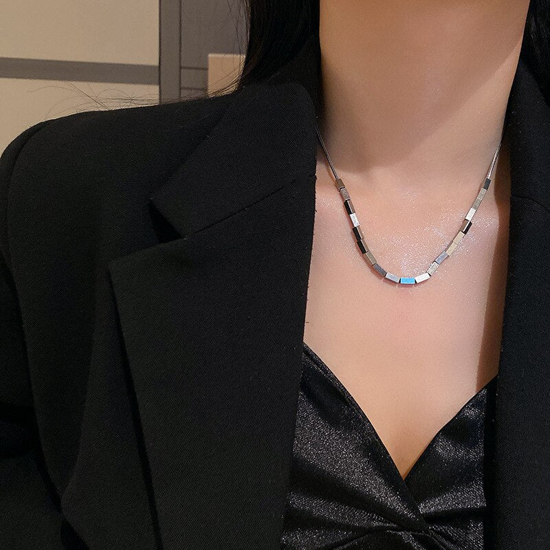 Punk Silver Color Alloy Square TubeThick Clavicle Chain Choker Necklace for Women Trendy Simple Party Boho Jewelry Collar